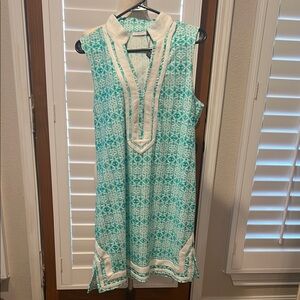 Cabana Life Green & White Sleeveless Dress L NWT